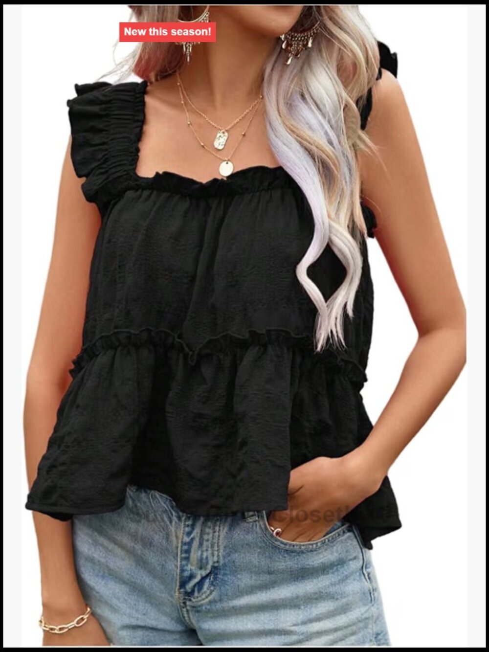 SOLY HUX Women's Summer Babydoll Tank Top Square Neck Sleeveless Frill Ruffle